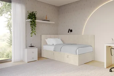 Produktbild von ALTDECOR Jugendbett mit Bettkasten - LOVY - 80x200 cm Beige - Poso 105 - Bett mit Matratze - Einzelbett mit Stauraum - Polsterbett Kinderbett