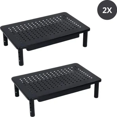 Obrázok produktu pre Livista® - Stojan na monitor - Sada 2 ks - Nastaviteľný stojan na monitor - Kov - Čierny - 37 x 23,5 x 10 cm