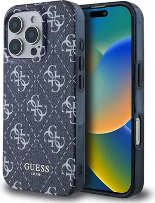Produktbild von Guess IML Denim Effekt für iPhone 16 Pro Max Hülle mit MagSafe - Blau