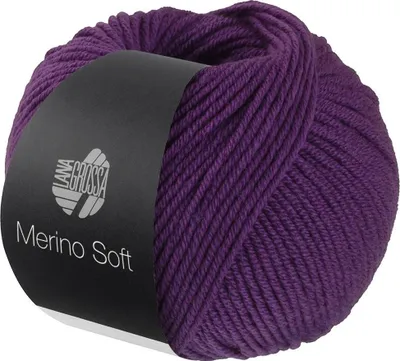 A ball of purple yarn with a black label.