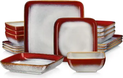 Immagine prodotto di Set da pranzo Regal - 4 persone - 16 pezzi - Vetroceramica rossa - Piatti da pranzo - Piatti da colazione