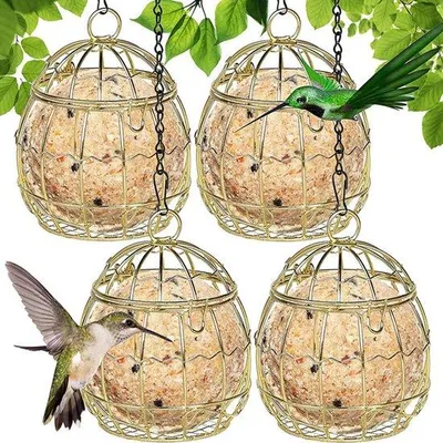 Produktbild von Vogelfutterboxen-Set mit 4 Hängern, Vogelhaube mit Klappdeckel, Vogelhäuschen für Fettbällchen für Wildvögel, Garten, Metall