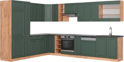 Produktbild von Eckküche Vicco Fame-Line Grün-Gold Landhaus/Goldkraft Eiche 347 x 257 cm, AP Anthrazit, Model 47344