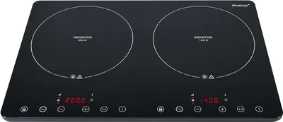 Produktbild von Ultraflaches Doppel-Induktionskochfeld, Glas-Keramik-Oberfläche, 2 Kochfelder, mobil einsetzbar, Touch Control, 8 Leistungsstufen, Timerfunktion