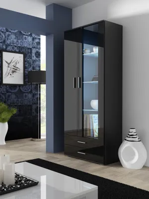 Productafbeelding van Furniture24 Vitrine Soho S-6, modern, zwart / zwart glanzend, voor de woonkamer