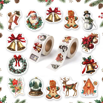 500 selbstklebende Weihnachtsaufkleber, 2 Rollen, 16 Motive