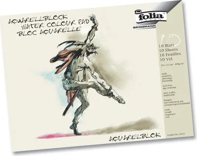 Produktbild von folia Aquarellblock rauh 300 x 400 mm 200 g/qm weiß 10 Blatt