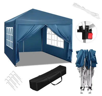 Produktbild von Faltbares Partyzelt - Gartenpavillon - 3 x 3 m - Wasserdicht - UV-Schutz - Oxford-Gewebe - Eisenrahmen - Blau