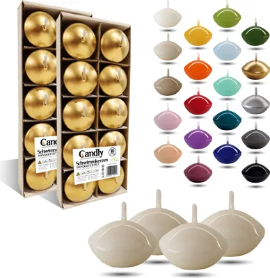 Immagine prodotto di CANDLY HANDMADE© 10x candele galleggianti Premium Ø 45mm | San Valentino, Pasqua, Natale, decorazione della casa, candele, candele per signore (crema)