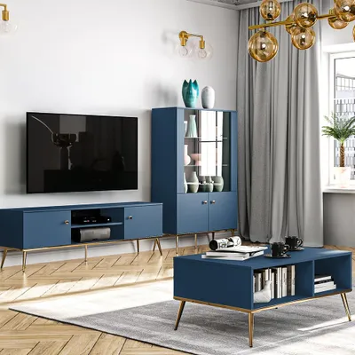 Produktbild von Wohnwand dunkelblau MONTPELLIER-131, modern, 4-teilig mit Couchtisch