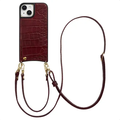 Image de Selencia Nova Croco Phone Case avec cordon et porte-cartes pour Apple iPhone 15 - Burgundy