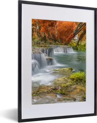 Produktbild von MuchoWow® Gerahmtes Poster Herbst - Wasserfall - Natur - Bäume 30x40 cm - Poster mit Schwarzem Bilderrahmen Wandposter Rahmen Foto Bilder - Wandposter Schlafzimmer