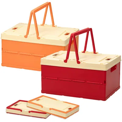 Productafbeelding van Opvouwbare opbergbox in twee delen met deksel, grote opvouwbare speelgoedkist van 34,6 x 24,4 x 18,5 cm – Stabiele set van kunststof opbergboxen met handvat, opvouwbare opbergbox voor