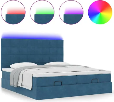Image de Cadre de lit ottoman avec matelas bleu foncé 200x200 cm velours