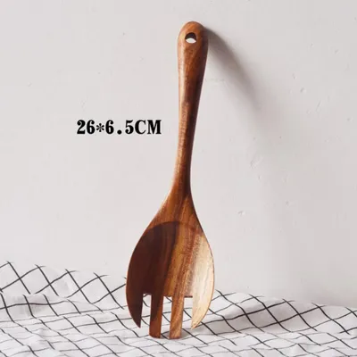 Image de 2Pcs/Set Wooden Salad Servers Salad Spoon and Fork Set Cooking Utensils
