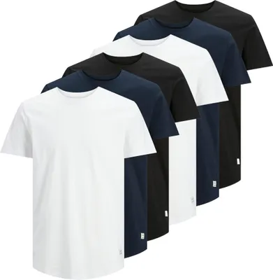 Produktbild von JACK&JONES Herren T-Shirt, 6er Pack - JJENOA TEE 6PK, Kurzarm, Baumwolle, einfarbig Weiß/Marineblau/Schwarz S