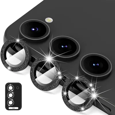 Produktbild von Für Samsung Galaxy S24 Aluminium Glitzer Ring Kamera + H9 Tempered Hart Glas Schwarz