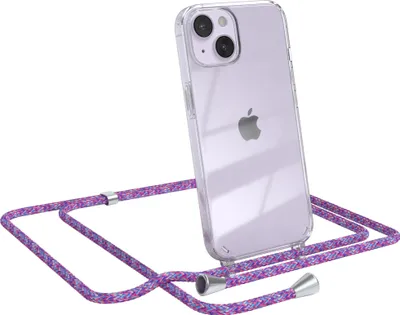Produktbild von EAZY CASE Handykette kompatibel mit Apple iPhone 14, Handyhülle mit Umhängeband, Handykordel, Schutzhülle Clear, Band in Bunt