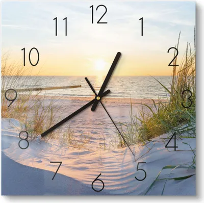 Produktbild von DEQORI Glasuhr 30x30 cm Zahlen 'Abendsonne an der Ostsee' Wanduhr Glas Uhr Design leise
