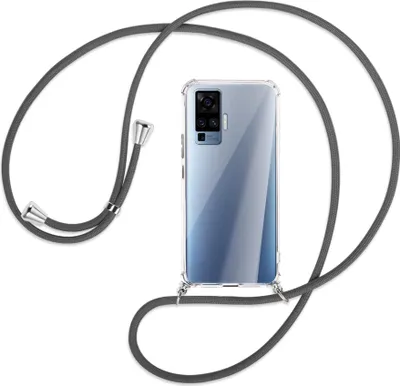 Produktbild von Handykette Backcover-Schutzhülle mit Band (Metall silberfarben) für vivo X50 Pro, X51 5G - dunkelgrau