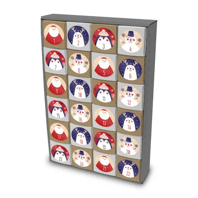 Produktbild von itenga SET Adventskalender zum Füllen Würfel 5cm (außen grau) + Sticker Z43 + Würfel (weiß, braun)