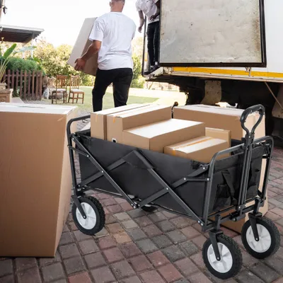 Produktbild von CDGlobal Faltbarer Bollerwagen All-Terrain Autoreifen Klappwagen, Falttechnik Gartenwagen, Breite 360 ° Drehräder Handwagen, bis 120 kg (schwarz)