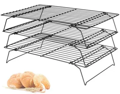 Obrázok produktu pre Ibenzoa® Chladiaca mriežka s 3 úrovňami, s nepriľnavým povrchom, 40 x 25 cm – viacúrovňový stojan na pečenie a sušenie, vhodný na koláče, muffiny, pizzu