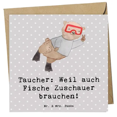 Produktbild von Mr. & Mrs. Panda Grußkarte Tauchen Zuschauer - Grau Pastell - Geschenk, Unterwasserwelt, Sportler, anlasskarte, Taucherausrüstung, Sportarten, Wassersport, faltkarte