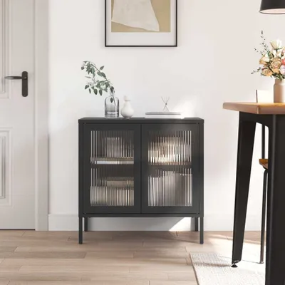 Produktbild von Möbel Sideboard Schwarz 70x35x70 cm Glas und Stahl - Kommoden 353001