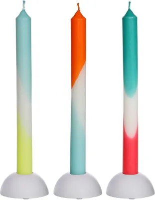 Produktbild von Dip-Dye-Kerzen im Set mit 3 Stück, Höhe 24cm, in vielen Farben erhältlich | Stabkerzen, Farbe:Blau - Rot - Gelb