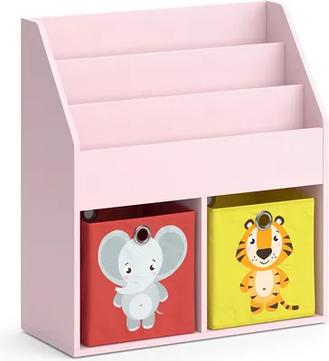 Produktbild von Kinderregal Vicco Luigi Rosa 72 x 79 cm mit 2 Faltboxen (Elefant, Tiger), Model 40768