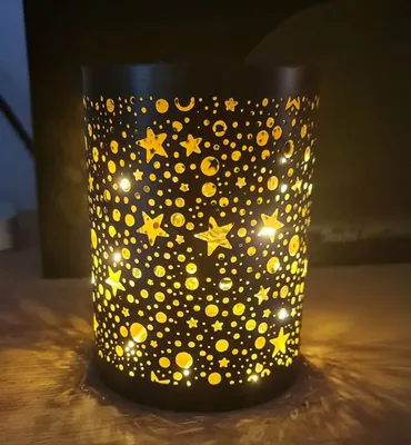 Produktbild von Formano Windlicht Rund Schwarz-Gold 10x14cm - Metall Kerzenhalter - Geschenkidee