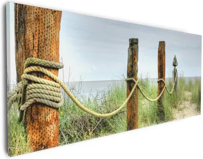 Produktbild von Wallario Premium Leinwandbild Düne am Strand mit Holzpfahl in Größe 30 x 75 cm