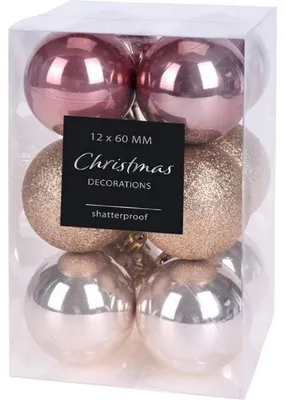 Produktbild von Unzerbrechliche rosa Weihnachtskugeln 6 cm 12 Stück.