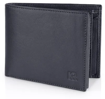 Produktbild von KRONIFY Leder Geldbörse Herren, Echtleder Portmonee Herren, RFID Schutz – Nappa Dunkelblau, Größe Querformat