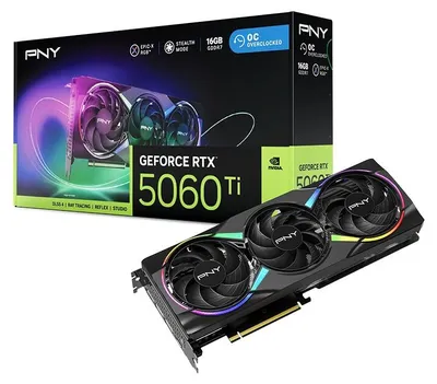 Produktbild von PNY GeForce RTX 5060 Ti EPIC-X RGB OC, GeForce RTX 5060 Ti, 16 GB, GDDR7, 128 Bit, 7680 x 4320 Pixel, PCI Express x8 5.0