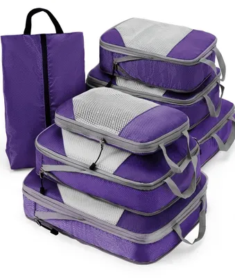 Produktbild von Omgoods – Kompressions-Reise-Organizer-Set – 7-teiliges Reisegepäck-Set in Lila
