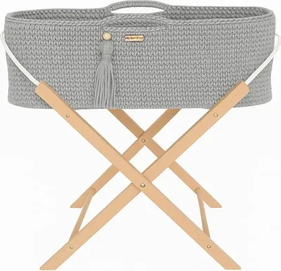 Produktbild von Boho Babybett mit Matratze Silber und Holzgestell - grau