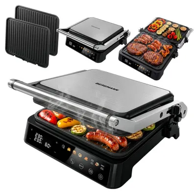Zdjęcie produktu dla Grill elektryczny kontaktowy BERGMANN AI003 2000 W 8 programów timer kolorowy wyświetlacz LED