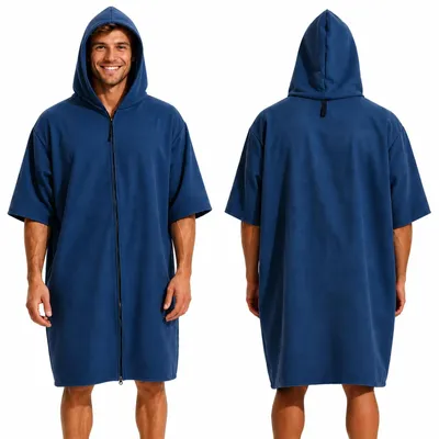 Produktbild von Mikrofaser Poncho mit Reißverschluss für Erwachsene, schnelltrocknend in Marineblau