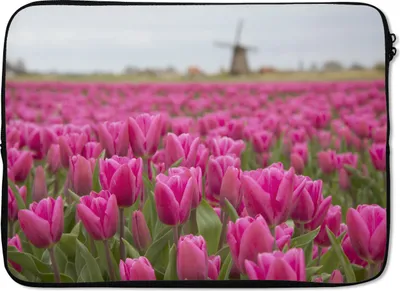 Produktbild von MuchoWow® Laptop Hülle 13 Zoll Rosa Tulpen und Windmühle Laptoptasche - Laptophülle - Sleeve - Rundumschutz