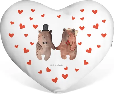 Produktbild von Mr. & Mrs. Panda Dekokissen Bär Heirat - Weiß - Geschenk, Verheiratet Heirate Hochzeit Hochzeitsgeschenk Hochzeitspaar, Teddy, Liebe Kissen, dekoartikel, Sofakissen