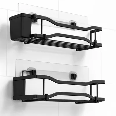 Image de Étagère de douche sans perçage - Étagère de douche en acier inoxydable de grande capacité - Organisateur de salle de bain - Lot de 2
