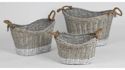 Image de set de 3 paniers en osier gris/blanc Panier à bois avec poignée