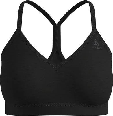 Schwarzer Odlo Merino Soft Sport-BH mit dünnen Trägern und V-Ausschnitt vorne