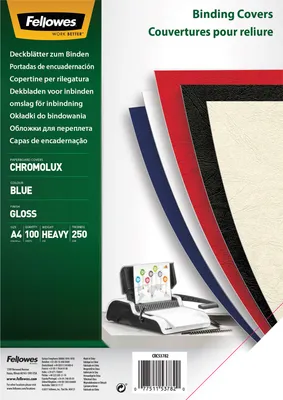 Immagine prodotto di Fellowes® 5378203 Fogli di copertura Chromolux - A4, cartone 250 g/m², blu, 100 pezzi