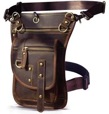 Image de Sac en cuir pour homme, banane, sac à porter à la taille ou à l'épaule, couleur marron, dimensions 17x3,5x28 cm