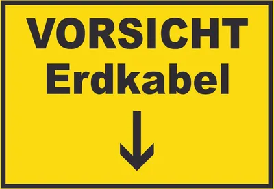 Produktbild von Vorsicht Erdkabel mit Richtungspfeil unten Schild A2 (420x594mm)