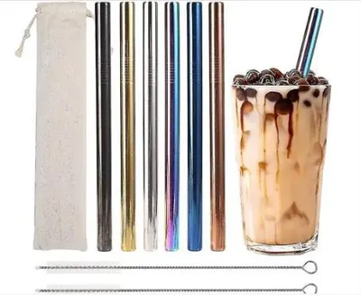 Produktbild von 6 Stück Bubble Tea Strohhalme Edelstahl Trinkhalme Metall Strohhalm Bunt - 12 breite Strohhalme für Boba-Perlen, mit 3 Bürsten und 1 Tragetasche, wiederverwendbar