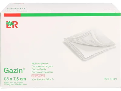 Obrázek produktu pro Lohmann Rauscher Gazin gázový kompres sterilní 8násobný 17 závitů 50 x 2 kusy 7,5 x 7,5 cm